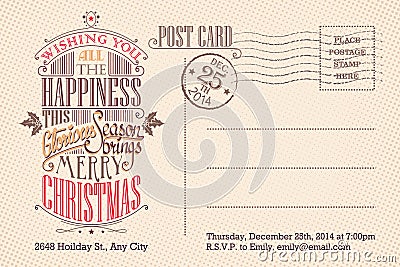 Vintage merry Christmas holiday postcard Vector Illustration