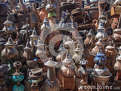 Vintage metal kettles Stock Photo