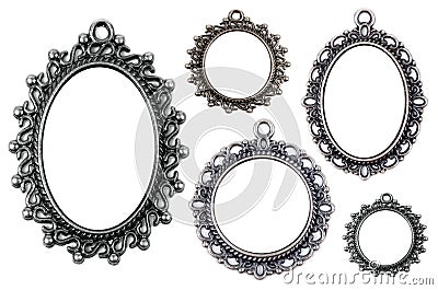 Vintage metal medallion frames, isolated. Stock Photo