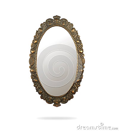 Vintage metal oval frame isolated on white background. Stock Photo