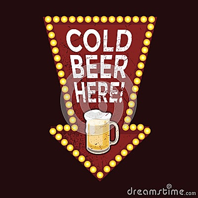 Vintage metal sign Cold Beer Here Vector Illustration