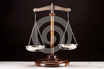 Vintage metalic balance scale on dark background. Justice, equality, freedom Stock Photo