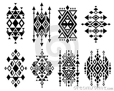 Vintage mexican aztec tribal traditional vector logo design, navajo prints set Vector Illustration