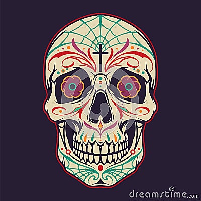 Vintage mexican sugar skull colorful template Vector Illustration