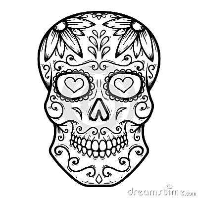 Vintage mexican sugar skull isolated on white background. Design element for logo, label, sign, poster. Vector Vector Illustration