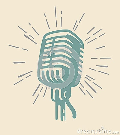 Vintage microphone on beig Vector Illustration