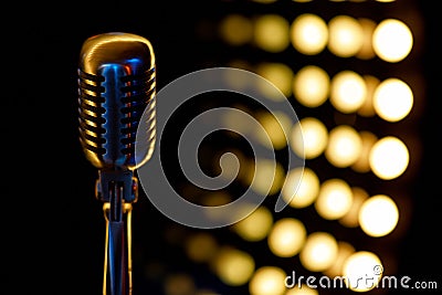 Vintage microphone with color background in nightclub Editorial Stock Photo