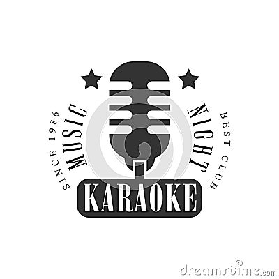 Vintage Microphone Karaoke Premium Quality Bar Club Monochrome Promotion Retro Sign Vector Design Template Vector Illustration