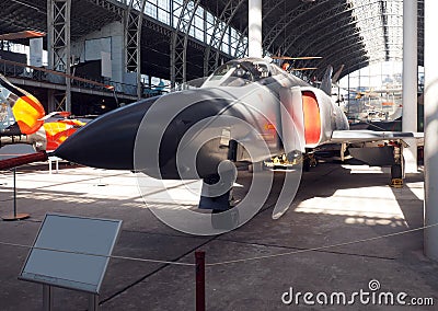 Vintage military fighter jet museum Brussels Belgium Editorial Stock Photo