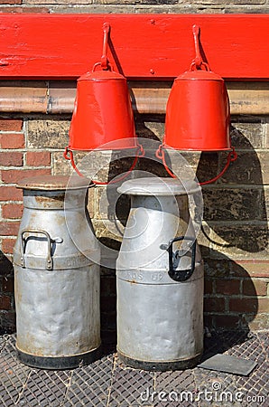 Vintage milk churns Stock Photo