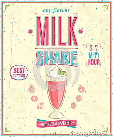 Vintage MilkShake Poster. Vector Illustration