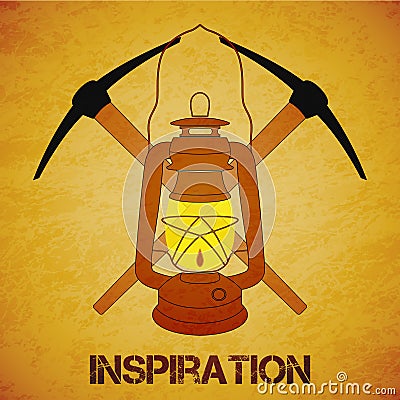 Vintage mine kerosene lantern with picks Vector Illustration