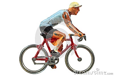 Vintage miniature sport cyclist isolated on white Stock Photo