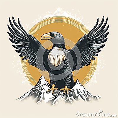 Vintage Minimalist Eagle Illustration: Detailed Sketching With Light Gold And Dark Black Stock Photo