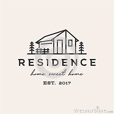 Vintage Minimalist Line art house logo design Vector Illustration