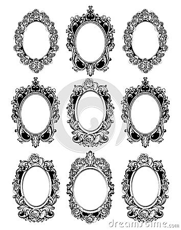 Vintage mirror frames set. Vector collection of round vintage frames, design elements Vector Illustration