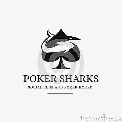 Vintage modern poker and shark logo Vector Illustration