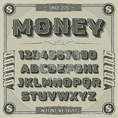 Vintage Money Font with shadow Vector Illustration