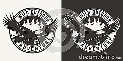 Vintage monochrome bird hunting round print Vector Illustration