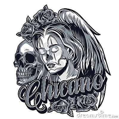 Vintage monochrome chicano tattoo concept Vector Illustration