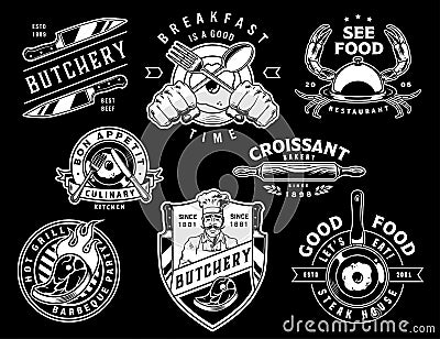 Vintage monochrome cooking emblems Vector Illustration