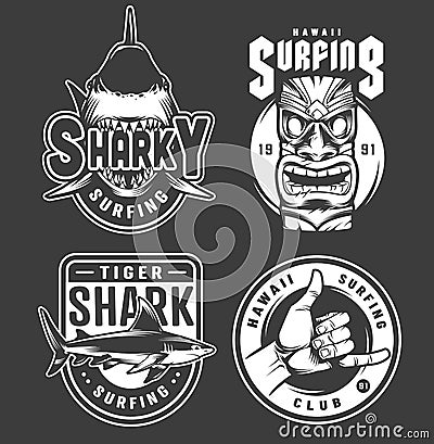 Vintage monochrome hawaii surfing badges Vector Illustration