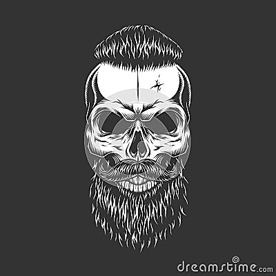 Vintage monochrome hipster skull Vector Illustration