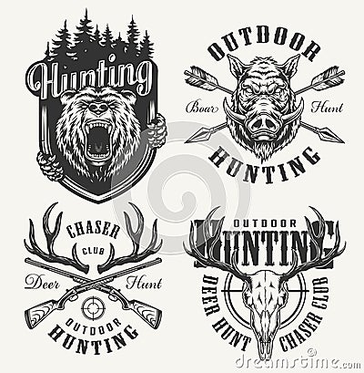 Vintage monochrome hunting club logotypes Vector Illustration