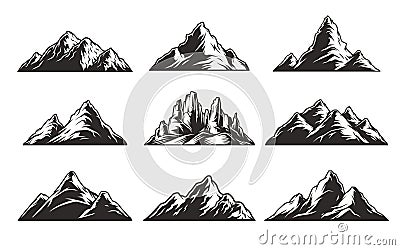 Vintage monochrome mountain landscapes set Vector Illustration