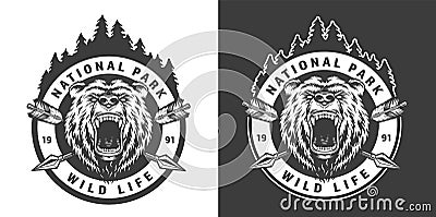 Vintage monochrome national park round emblem Vector Illustration