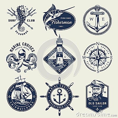 Vintage monochrome nautical logos Vector Illustration