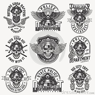 Vintage monochrome police labels set Vector Illustration