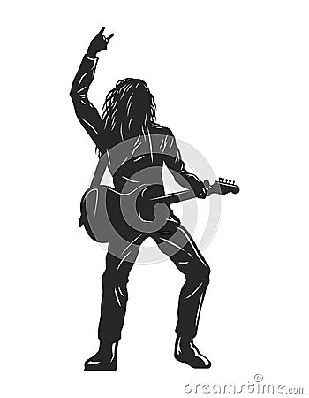 Vintage monochrome rock musician silhouette Vector Illustration