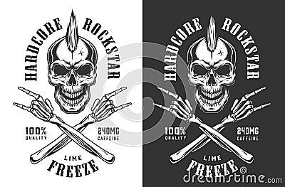 Vintage monochrome rock and roll emblem Vector Illustration