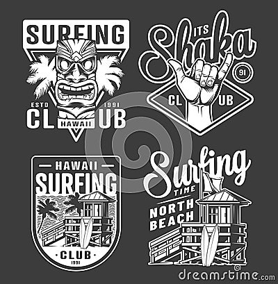 Vintage monochrome surfing club labels Vector Illustration