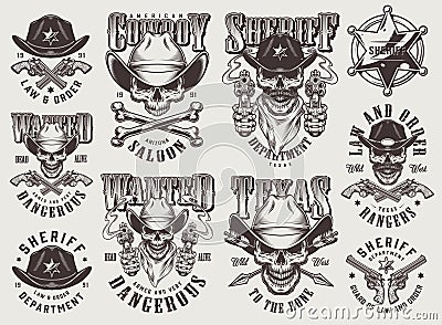 Vintage monochrome wild west labels set Vector Illustration