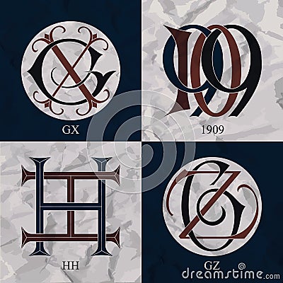 Vintage Monograms - 4 sets Vector Illustration