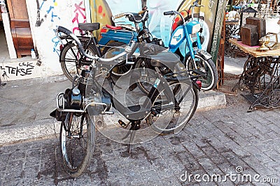 Vintage Mopeds, Plaka, Athens, Greece Editorial Stock Photo