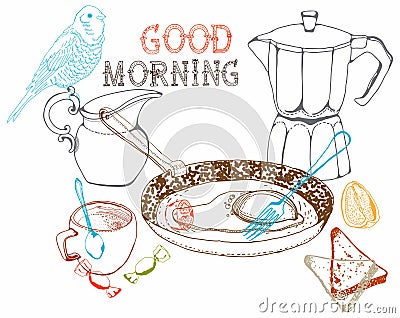 Vintage morning breakfast background Vector Illustration