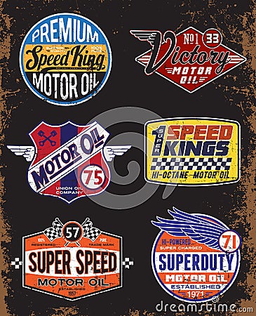 Vintage Motor Oil Signs and Label Set Stock Photo