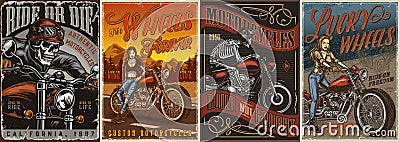 Vintage motorcycle colorful posters Vector Illustration