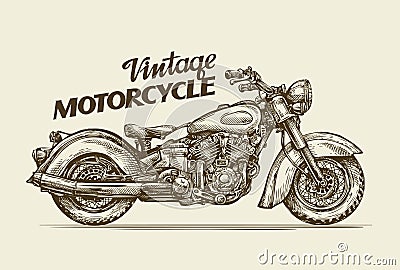 Vintage motorcycle. Hand drawn sketch retro motorbike. Vector illustration Vector Illustration