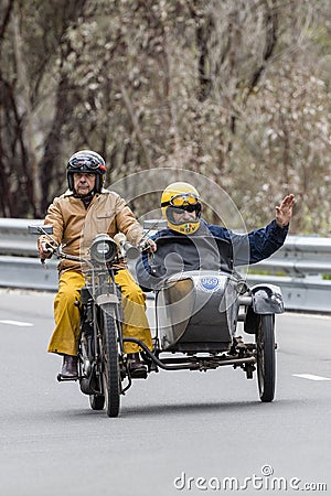 Vintage Motorcycle with sidecar on country road Editorial Stock Photo