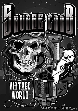 The Vintage Motorcycle skull2 Cartoon Illustration