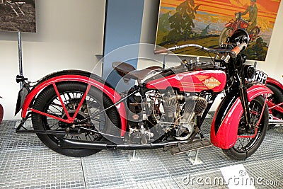 Vintage motorcycle in the technical Museum in Prague 2 Editorial Stock Photo