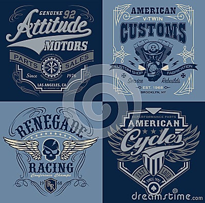 Vintage motorsport emblem t-shirt graphics Vector Illustration