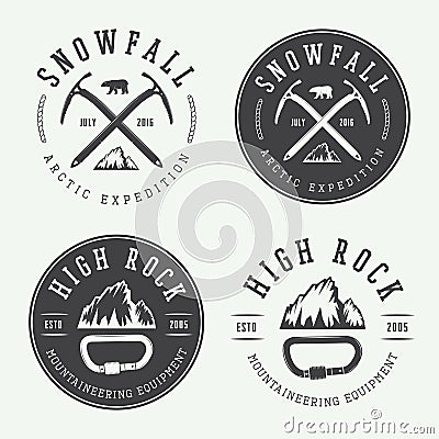 Vintage mountaineering logos, badges, emblems. Vector Illustration