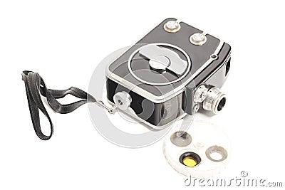 Vintage movie camera with filters isolated on white Stock Photo