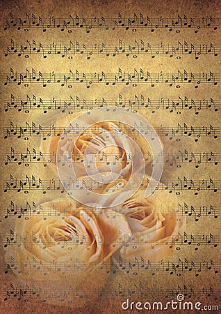 Vintage music notes with roses Cartoon Illustration