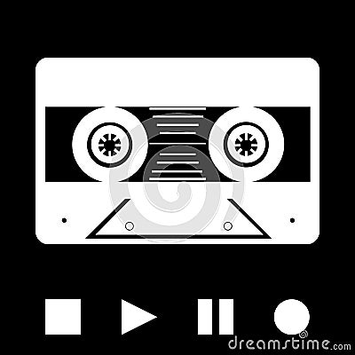 Vintage music tape cassette white silhouette and buttons Stock Photo